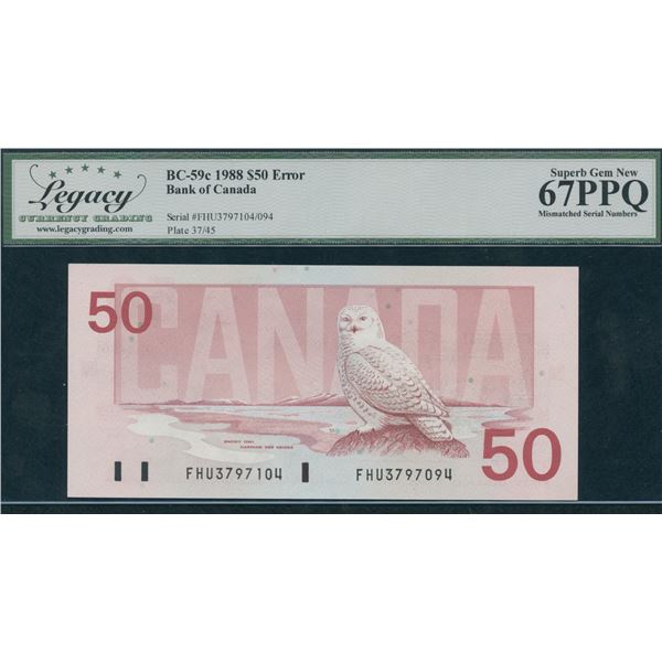 Bank of Canada $50, 1988 Mismatched Serial Numbers