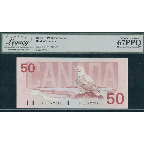 Bank of Canada $50, 1988 Mismatched Serial Numbers