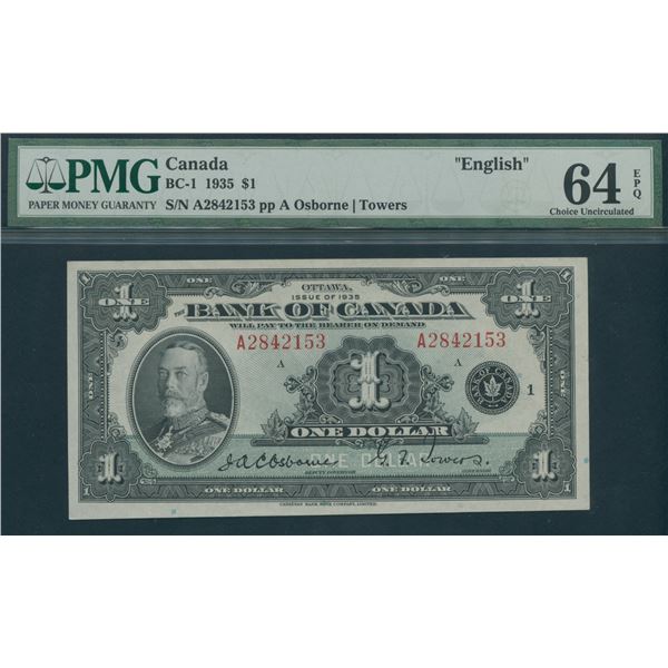 Bank of Canada $1, 1935 - A Series
