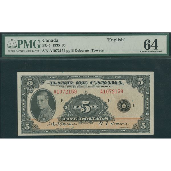 Bank of Canada $5, 1935