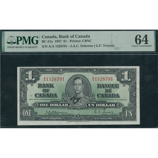 Bank of Canada $1, 1937 - Osborne
