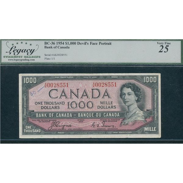 Bank of Canada $1000, 1954 - Devil's Face