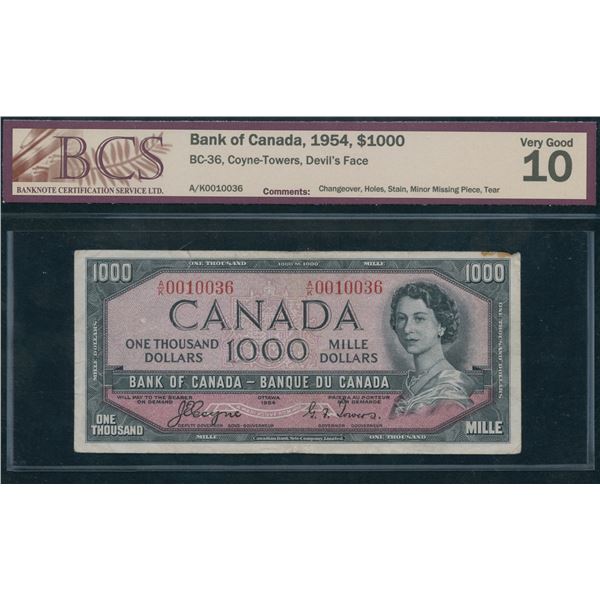Bank of Canada $1000, 1954 - Devil's Face, Changeover