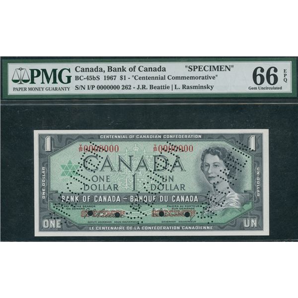 Bank of Canada $1, 1967 - Specimen #262