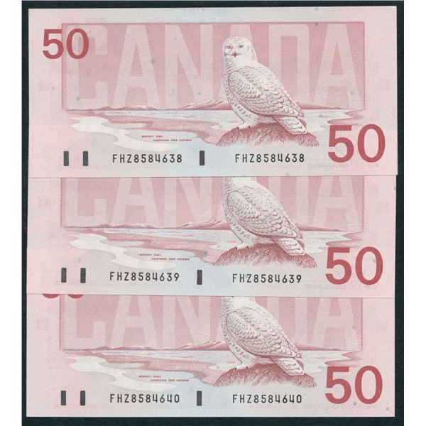 Bank of Canada $50, 1988 - Lot of 3 Consecutives