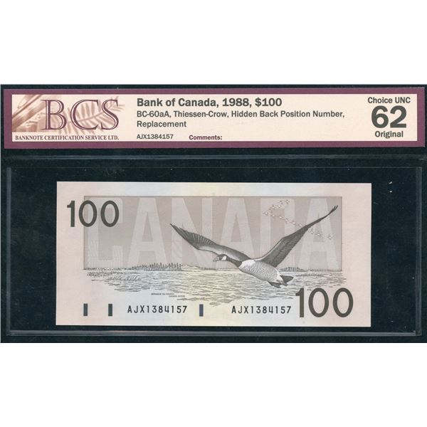 Bank of Canada $100, 1988 - Replacement