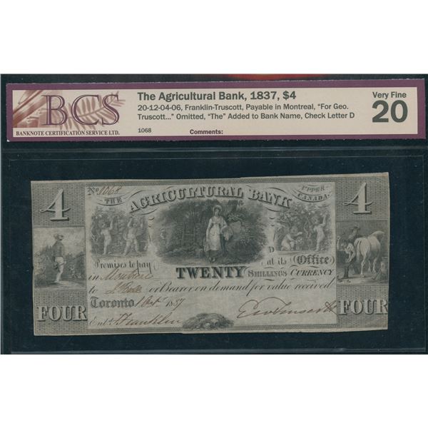Agricultural Bank $4, 1837