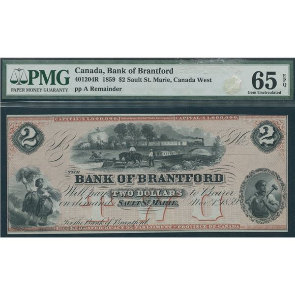 Bank of Brantford $2, 1859 - Remainder