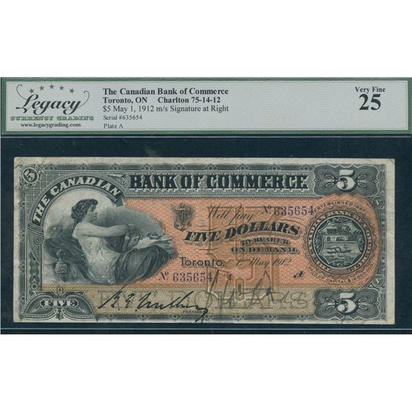 Canadian Bank of Commerce $5, 1912