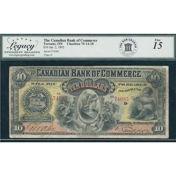 Canadian Bank of Commerce $10, 1892