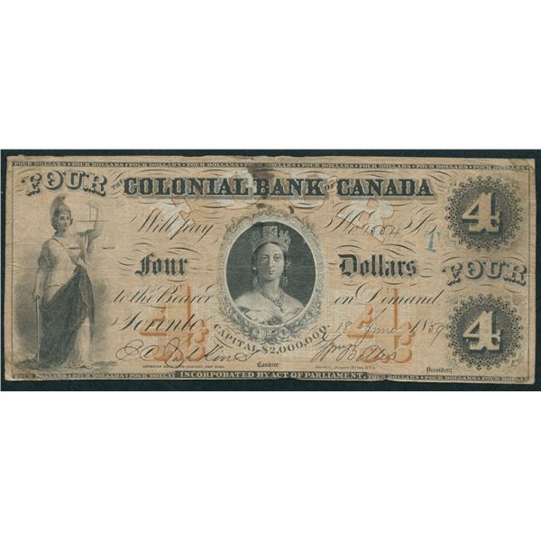 Colonial Bank of Canada $4, 1859