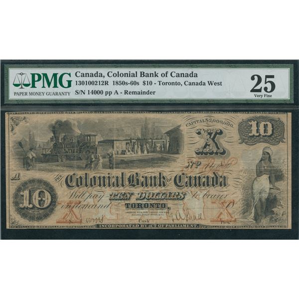 Colonial Bank of Canada $10, 18__ Remainder