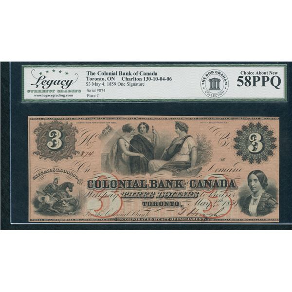 Colonial Bank of Canada $3, 1859