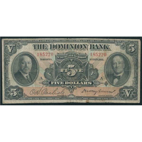 Dominion Bank $5, 1931