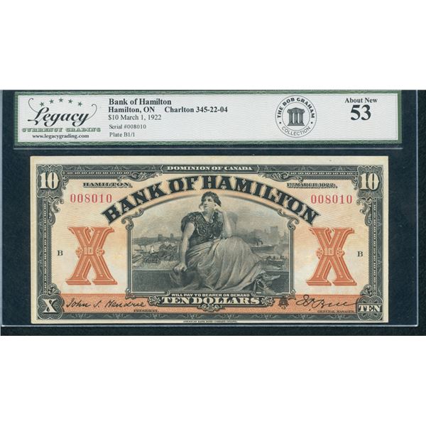 Bank of Hamilton $10, 1922