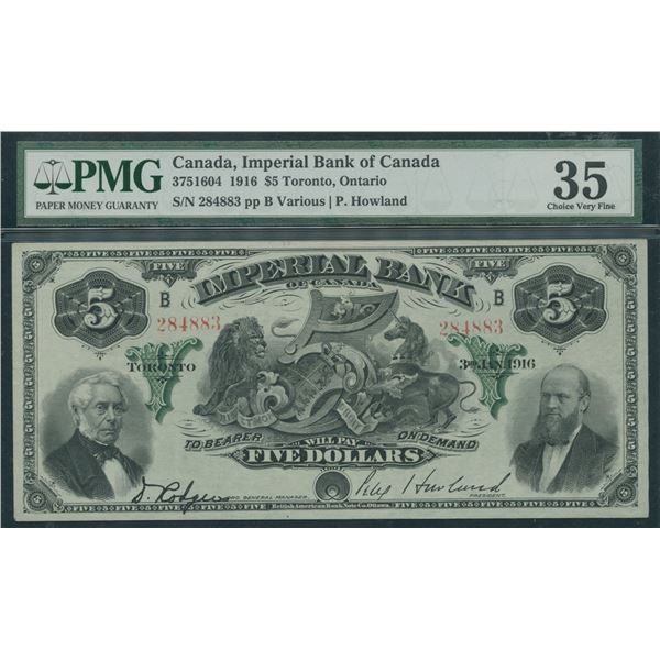 Imperial Bank of Canada $5, 1916