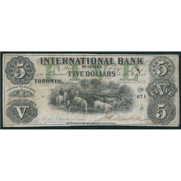 International Bank of Canada $5, 1858