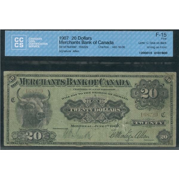 Merchants Bank of Canada $20, 1907