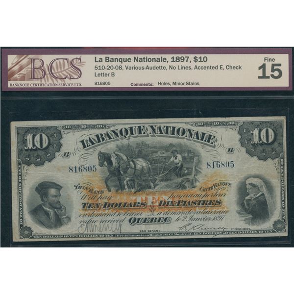 La Banque Nationale $10, 1897