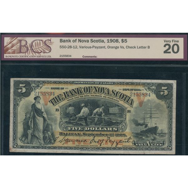 Bank of Nova Scotia $5, 1908