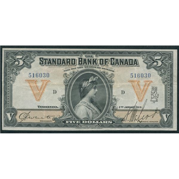 Standard Bank of Canada $5, 1919