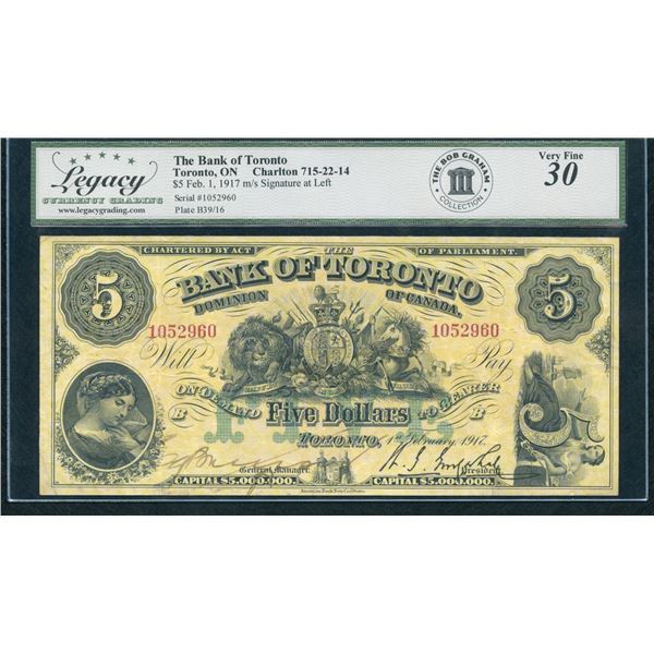 Bank of Toronto $5, 1917
