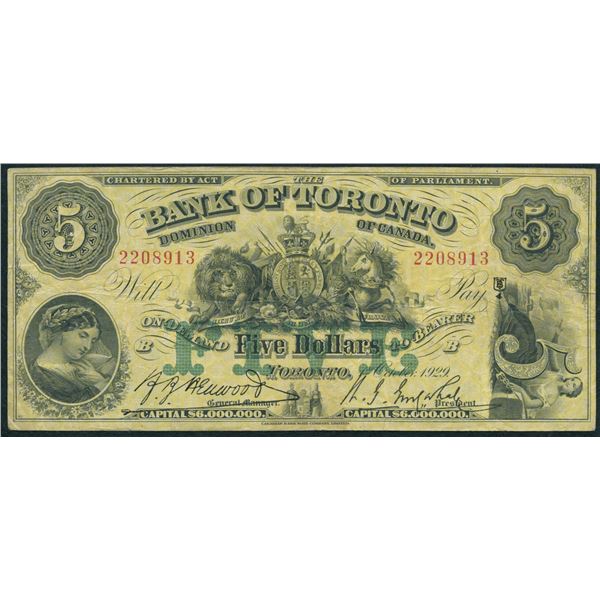 Bank of Toronto $5, 1929