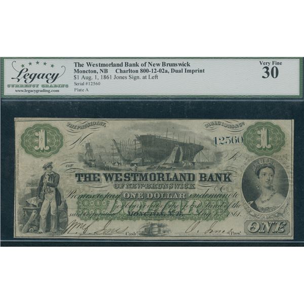 Westmorland Bank of New Brunswick $1, 1861