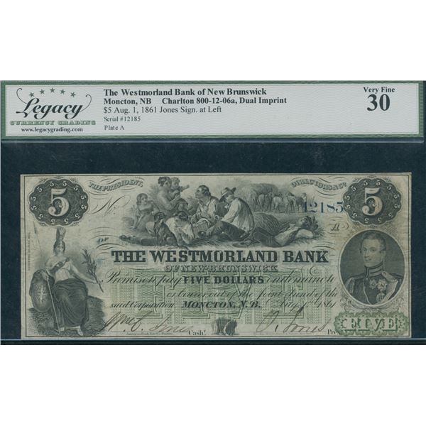 Westmorland Bank of New Brunswick $5, 1861