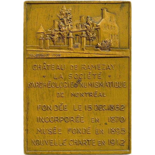 1912 Antiquarian and Numismatic Society of Montreal 50th. Anniversary Plaque.