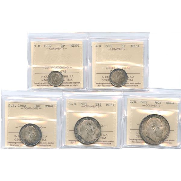 1902 Great Britain Coins - Lot of 5 ICCS Graded