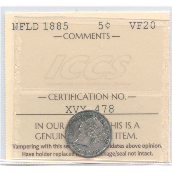 1885 Newfoundland Five Cents - Key Date