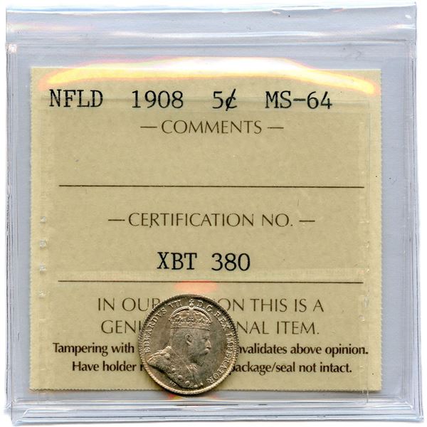 1908 Newfoundland Five Cents