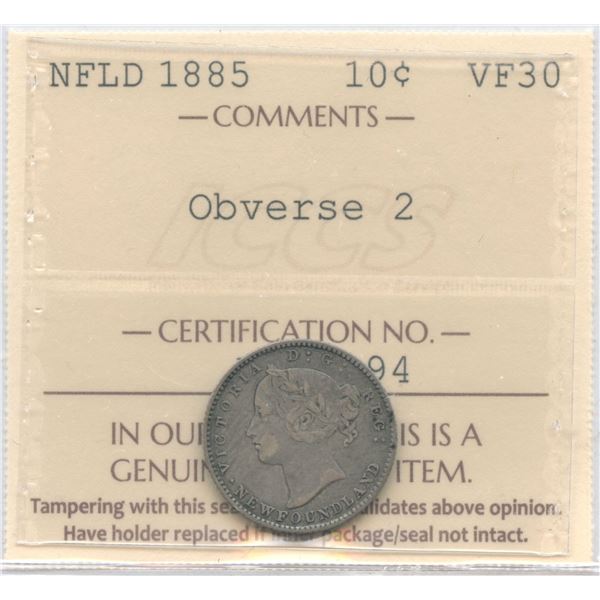 1885 Newfoundland Ten Cents - Key Date
