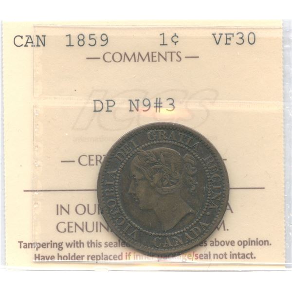 1859 One Cent - DP N9 #3.