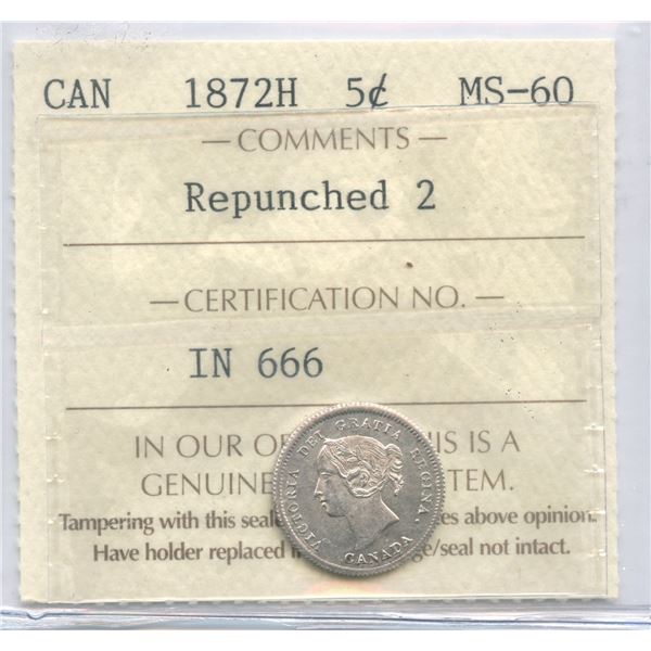 1872H Five Cents - Rephunched 2