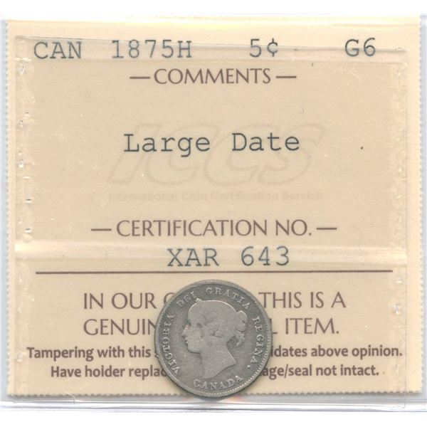 1875H Five Cents - Large Date