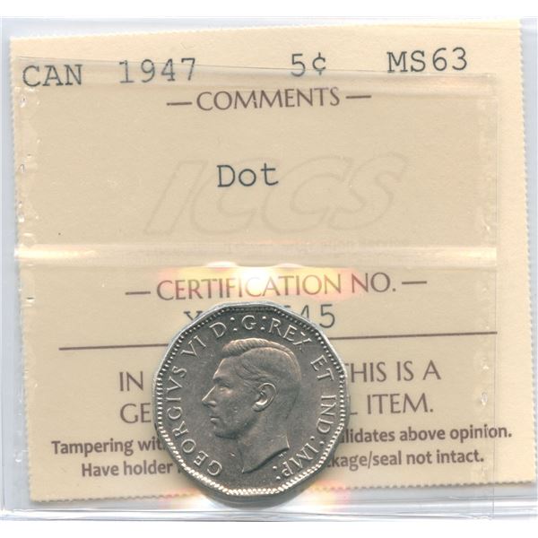 1947 Five Cents - Dot
