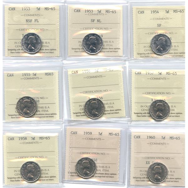 1953-1964 Five Cents - ICCS Graded Lot of 13