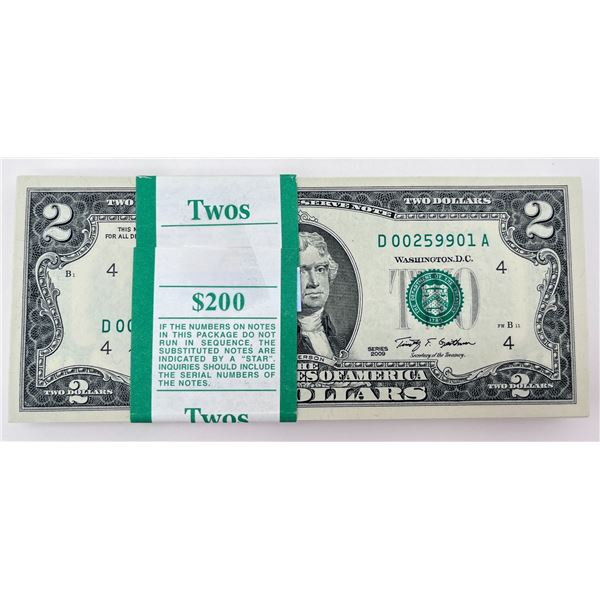 USA $2 Bank Wrapped Bundle of $2, 2009