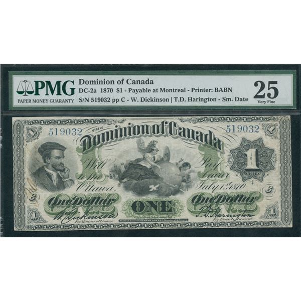 Dominion of Canada $1, 1870 - Payable at Montreal (Small Date)