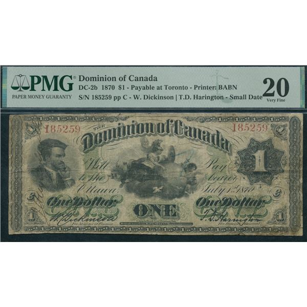 Dominion of Canada $1, 1870 - Payable at Toronto (Small Date)