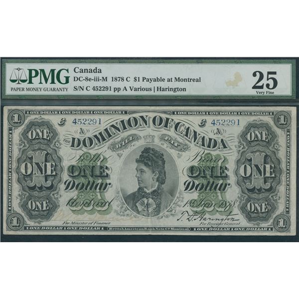 Dominion of Canada $1, 1878 - Payable at Montreal