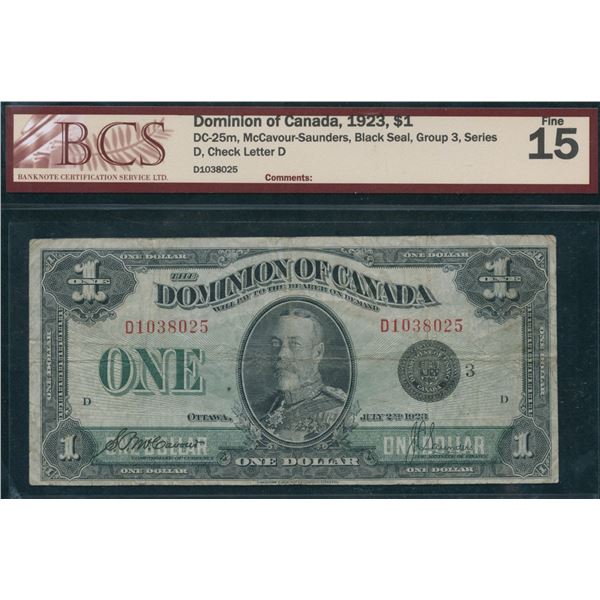 Dominion of Canada $1, 1923 - Black Seal