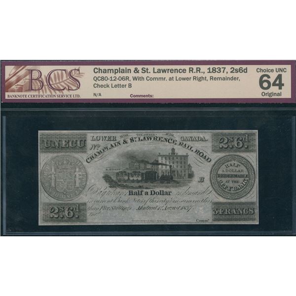 Champlain & St. Lawrence Railroad 2S6d, 1837 - Remainder
