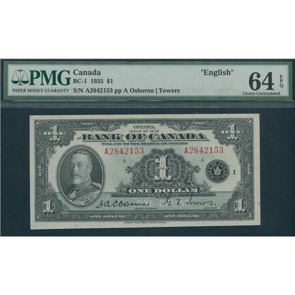 Bank of Canada $1, 1935 - A Series