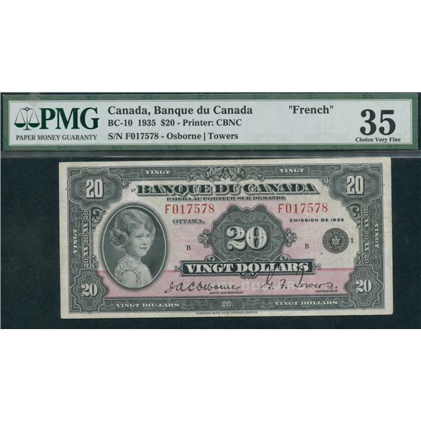 Banque Du Canada $20, 1935 - French Issue
