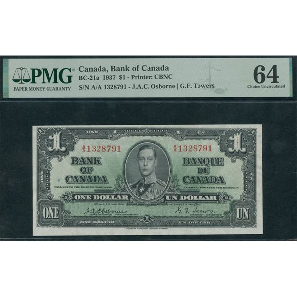 Bank of Canada $1, 1937 - Osborne