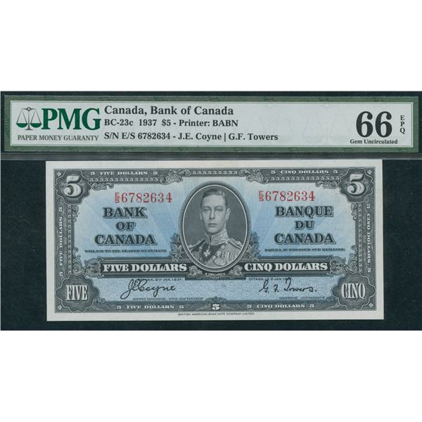 Bank of Canada $5, 1937 - Gem