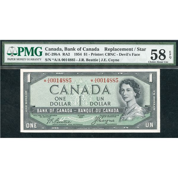 Bank of Canada $1, 1954 - Devil's Face Replacement